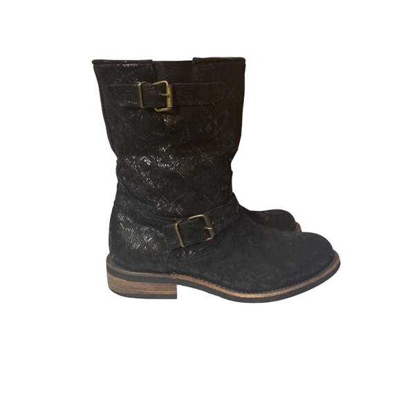 Cofi Womens Black Snake Embossed Leather Buckle Boots Size 10 - Picture 3 of 8